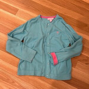 Lilly Pulitzer teal and pink cardigan with jewel buttons EUC